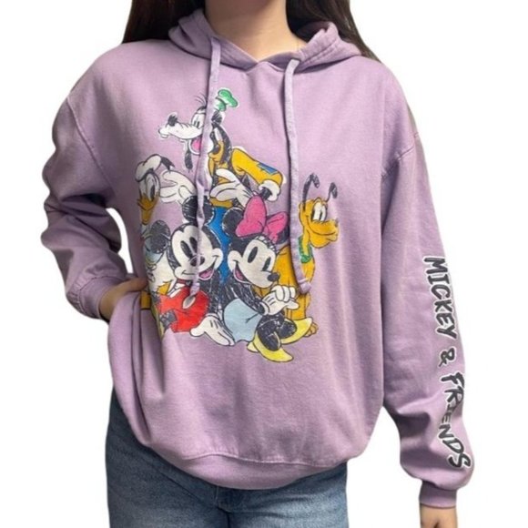 Disney Mickey And FRIENDS Purple Long Sleeve Pullover Hoodie Sweater Women's XS - Picture 1 of 9